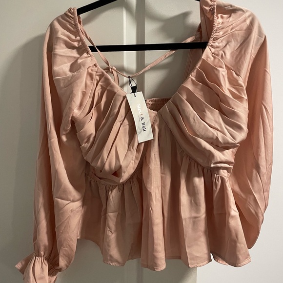 Pink blush medium long sleeve satin top never been worn. - Picture 2 of 4